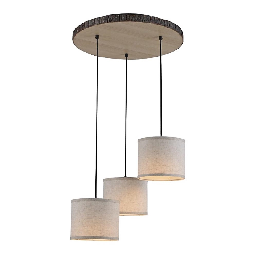 Leuchten Direkt 11236-79 - Ljuskrona med upphängningsrem BARK 3xE27/40W/230V trä
