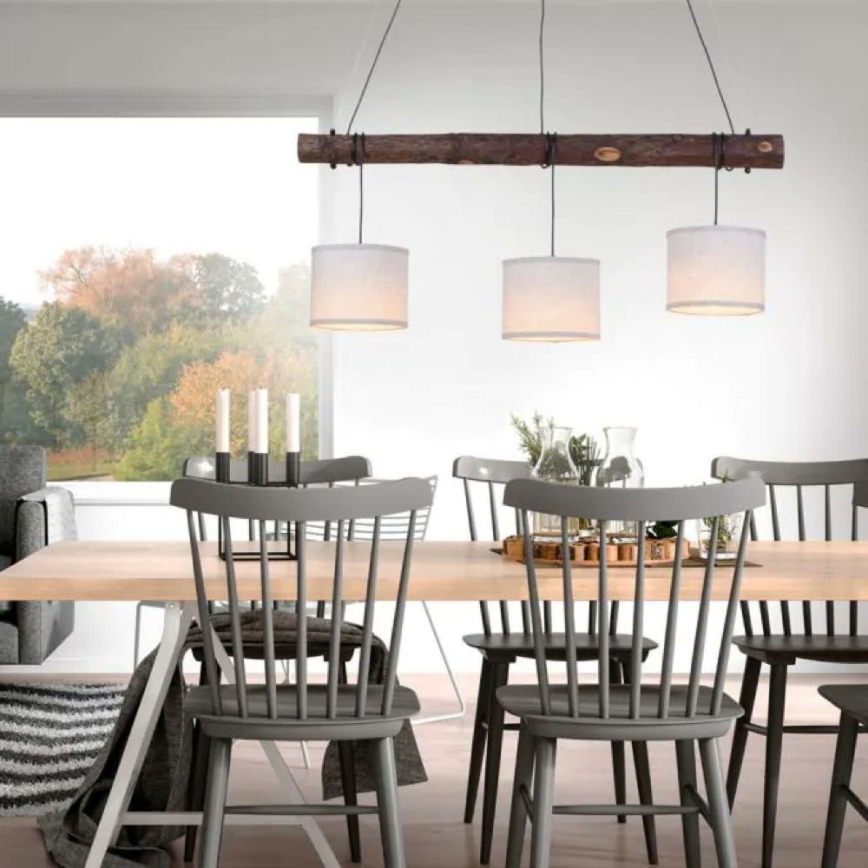 Leuchten Direkt 11238-79 - Ljuskrona med upphängningsrem BARK 3xE27/40W/230V trä