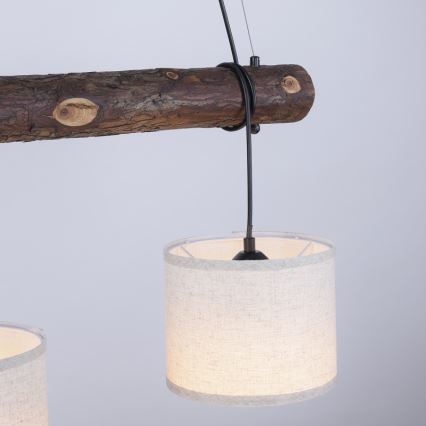 Leuchten Direkt 11238-79 - Ljuskrona med upphängningsrem BARK 3xE27/40W/230V trä