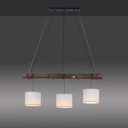 Leuchten Direkt 11238-79 - Ljuskrona med upphängningsrem BARK 3xE27/40W/230V trä