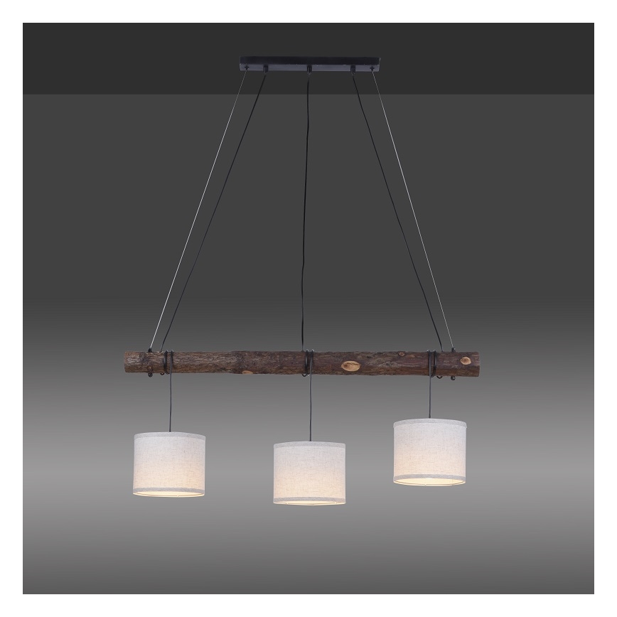 Leuchten Direkt 11238-79 - Ljuskrona med upphängningsrem BARK 3xE27/40W/230V trä