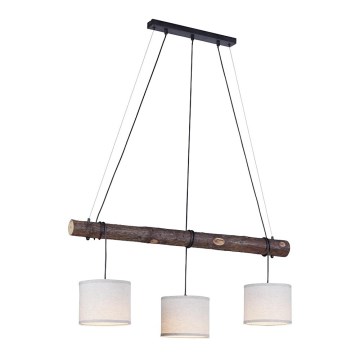 Leuchten Direkt 11238-79 - Ljuskrona med upphängningsrem BARK 3xE27/40W/230V trä