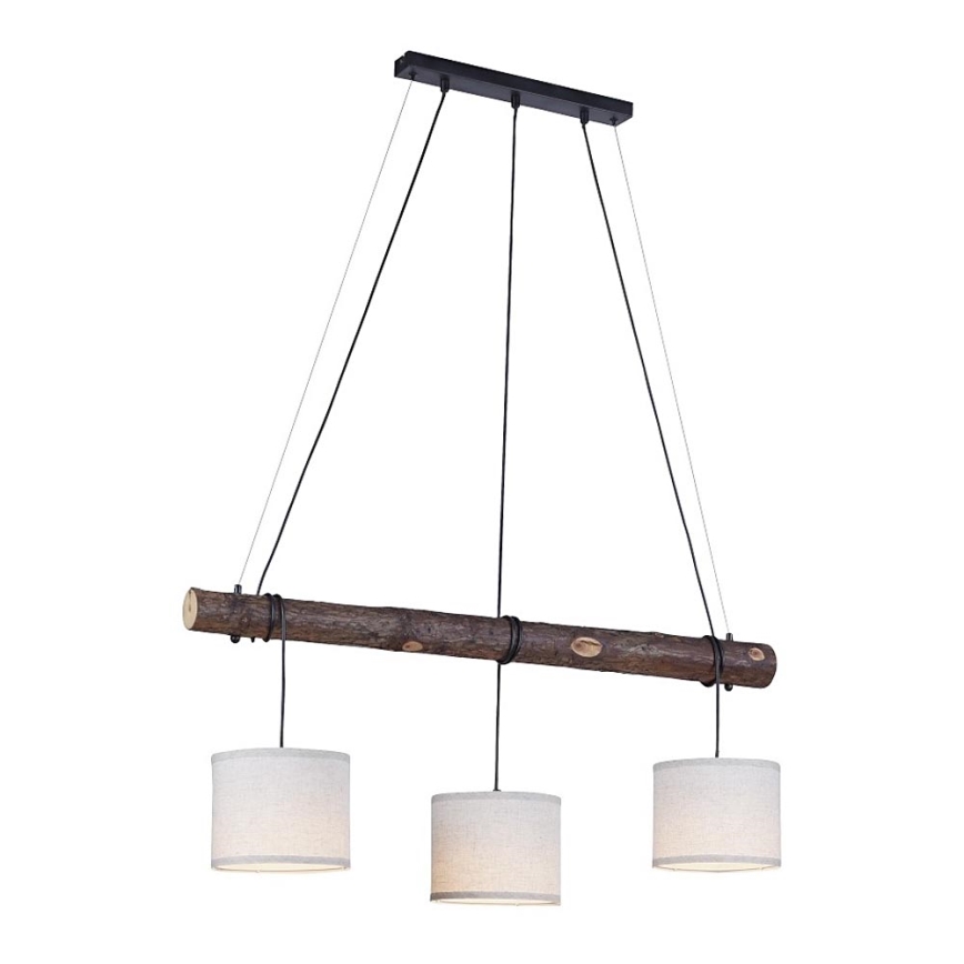 Leuchten Direkt 11238-79 - Ljuskrona med upphängningsrem BARK 3xE27/40W/230V trä