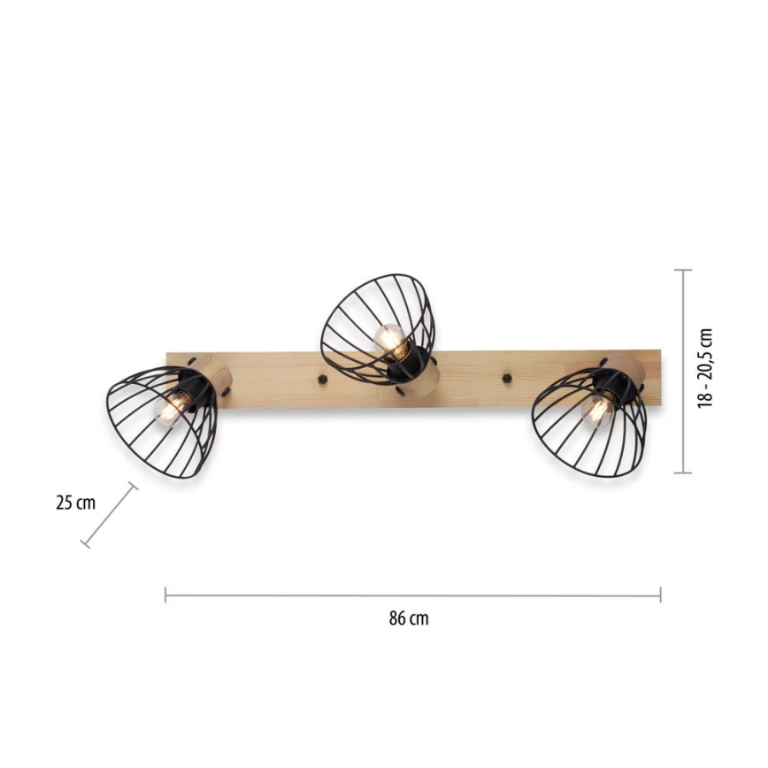 Leuchten Direkt 11418-18 - Spotlight LAMI 3xE27/25W/230V acacia	/metall