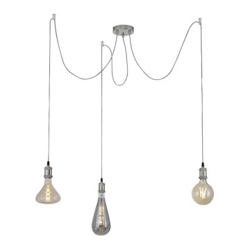 Leuchten Direkt 13571-55 - Ljuskrona med textilsladd DIY 3xE27/60W/230V spindel matt krom