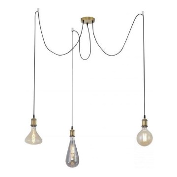 Leuchten Direkt 13571-60 - Ljuskrona med textilsladd DIY 3xE27/60W/230V spindel mässing