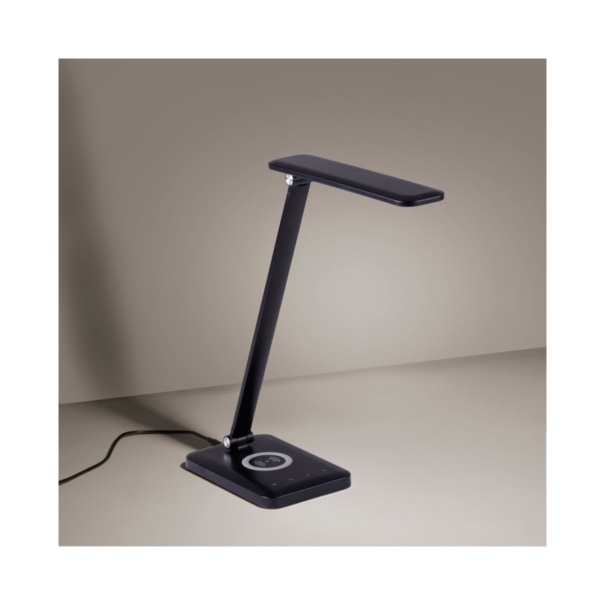 Leuchten Direkt 14415-16 - LED ljusreglerad touch bordslampa  med trådlös laddning  FLORENTINA LED/5W/230V 3000-5000K svart  + USB