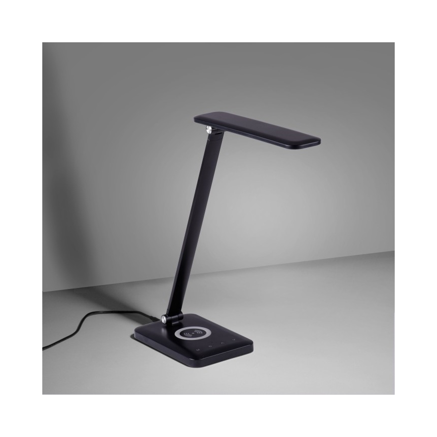 Leuchten Direkt 14415-16 - LED ljusreglerad touch bordslampa  med trådlös laddning  FLORENTINA LED/5W/230V 3000-5000K svart  + USB