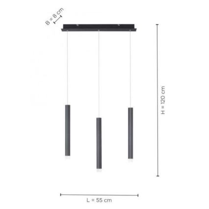 Leuchten Direkt 15203-18 - LED Ljuskrona med upphängningsrem  3xLED/4,8W/230V svart 
