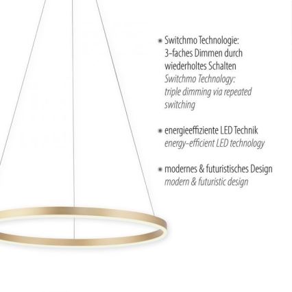 Leuchten Direkt 15394-60 - LED ljusreglerad ljuskrona på snöre RITUS LED/30W/230V mässing