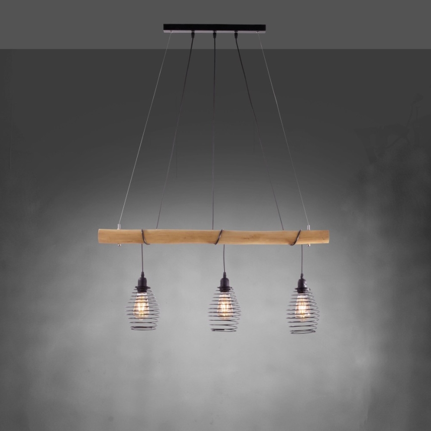 Leuchten Direkt 15526-79 - Ljuskrona med textilsladd SPRING 3xE27/40W/230V eukalyptus