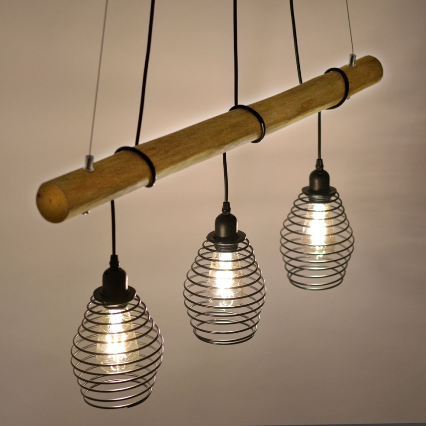 Leuchten Direkt 15526-79 - Ljuskrona med textilsladd SPRING 3xE27/40W/230V eukalyptus
