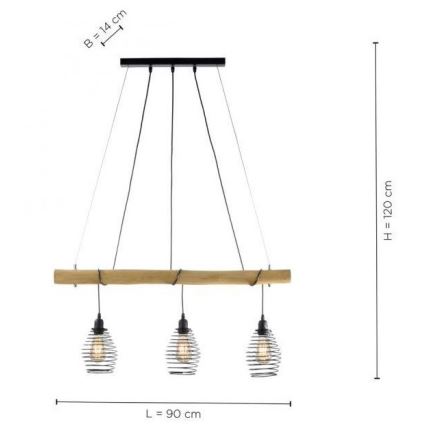 Leuchten Direkt 15526-79 - Ljuskrona med textilsladd SPRING 3xE27/40W/230V eukalyptus