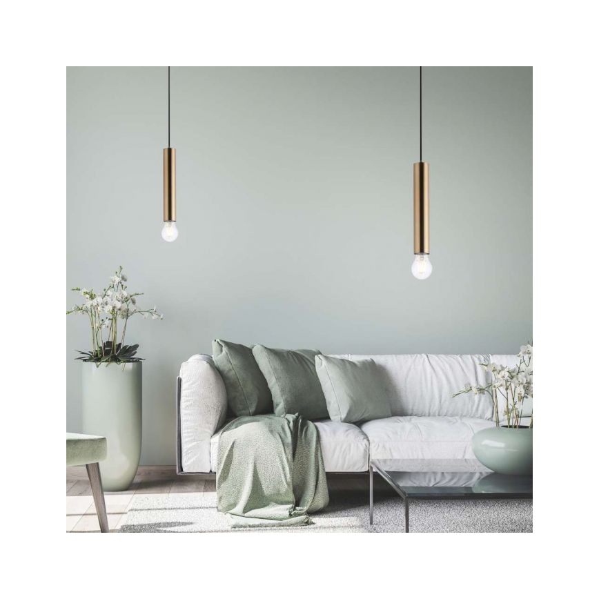 Leuchten Direkt 15617-60 - Ljuskrona med upphängningsrem BRUNA 1xE27/60W/230V mässing