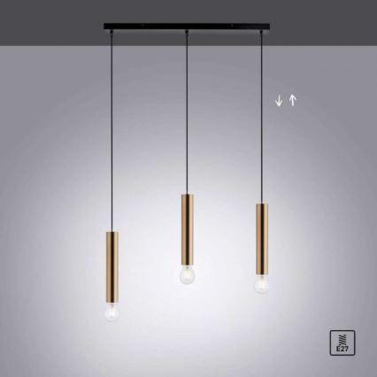 Leuchten Direkt 15618-60 - Ljuskrona med upphängningsrem BRUNA 3xE27/60W/230V mässing