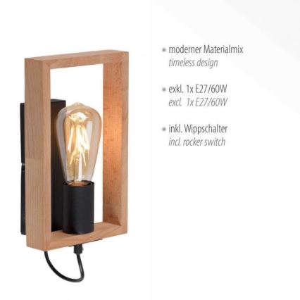 Leuchten Direkt 15654-18 - Vägglampa FRANKY 1xE27/60W/230V acacia	