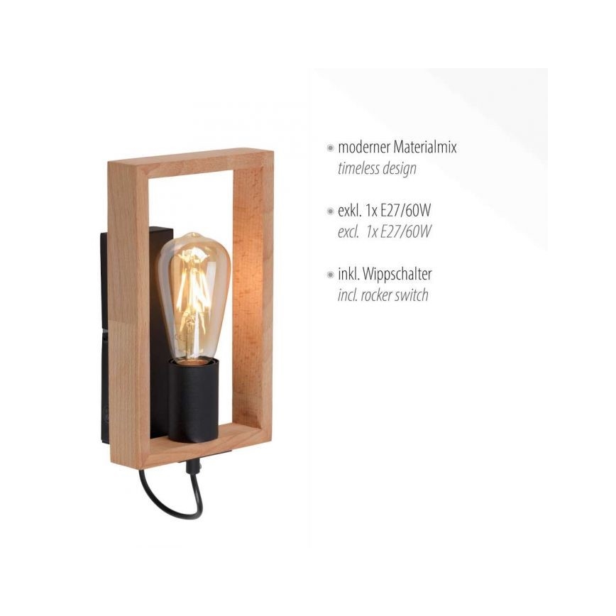 Leuchten Direkt 15654-18 - Vägglampa FRANKY 1xE27/60W/230V acacia	