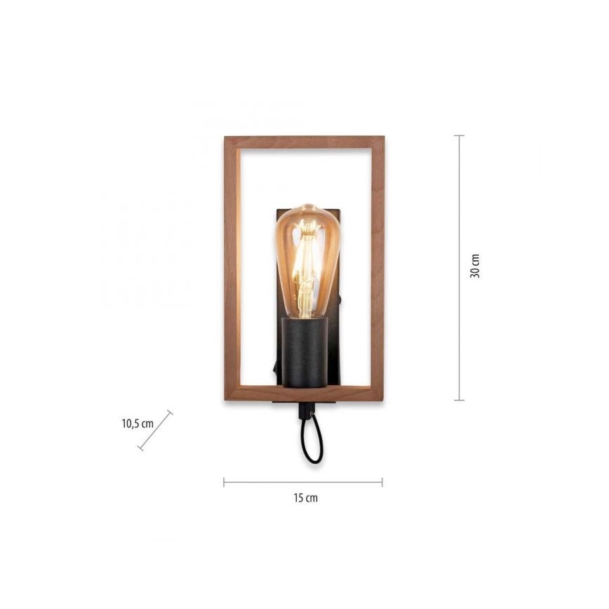 Leuchten Direkt 15654-18 - Vägglampa FRANKY 1xE27/60W/230V acacia	