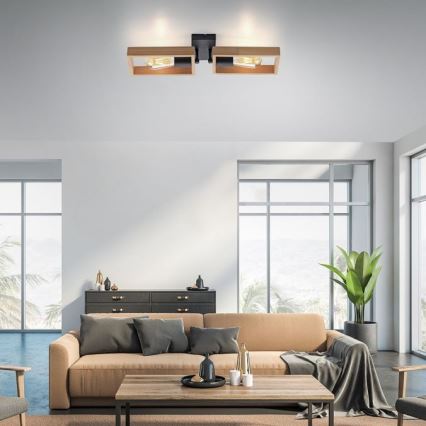 Leuchten Direkt 15657-18 - Fäst ljuskrona FRANKY 2xE27/60W/230V acacia	