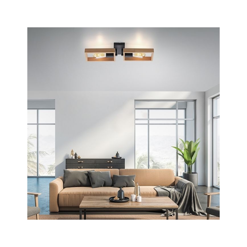 Leuchten Direkt 15657-18 - Fäst ljuskrona FRANKY 2xE27/60W/230V acacia	