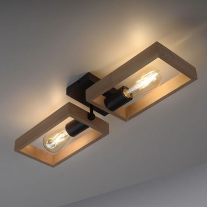 Leuchten Direkt 15657-18 - Fäst ljuskrona FRANKY 2xE27/60W/230V acacia	