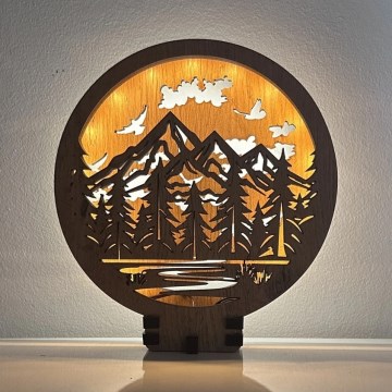 Li-Go 23583/DUB2 - Dimbar LED-bordsdekoration LED/12W/230V 20x22 cm ek/Berg och skog