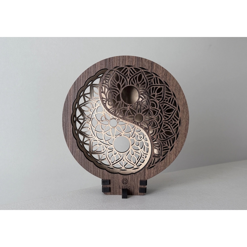Li-Go 23607/O - Dimbar dekorativ LED-bordslampa LED/12W/230V 20x22 cm valnöt/Yin Yang