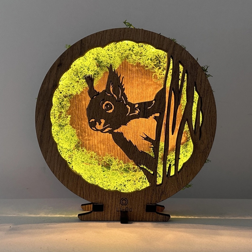 Li-Go 23625/DUB2 - Dimmbar LED-bordsdekoration LED/12W/230V 20x22 cm ek/mossbeklädd ekorre