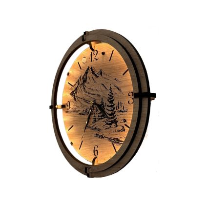 Li-Go 23697/DUB/BAT2 - LED-dimbar klocka med rörelsesensor LED/10W/5V 20000 mAh + 1xAA Ø 32 cm ek/Berg