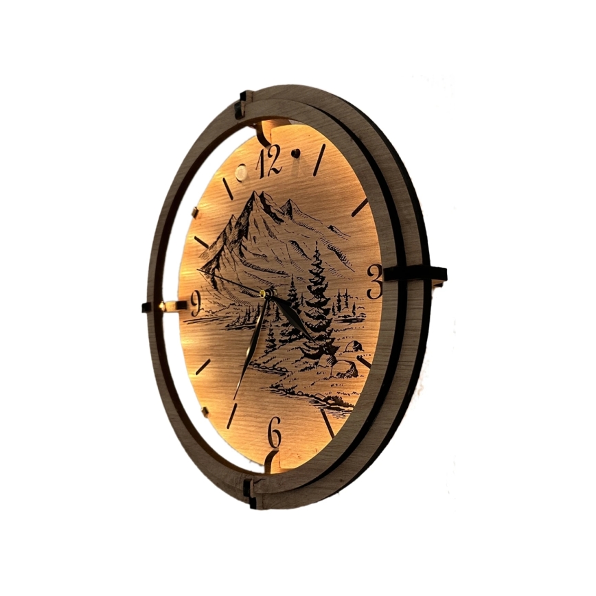 Li-Go 23697/DUB/BAT2 - LED-dimbar klocka med rörelsesensor LED/10W/5V 20000 mAh + 1xAA Ø 32 cm ek/Berg