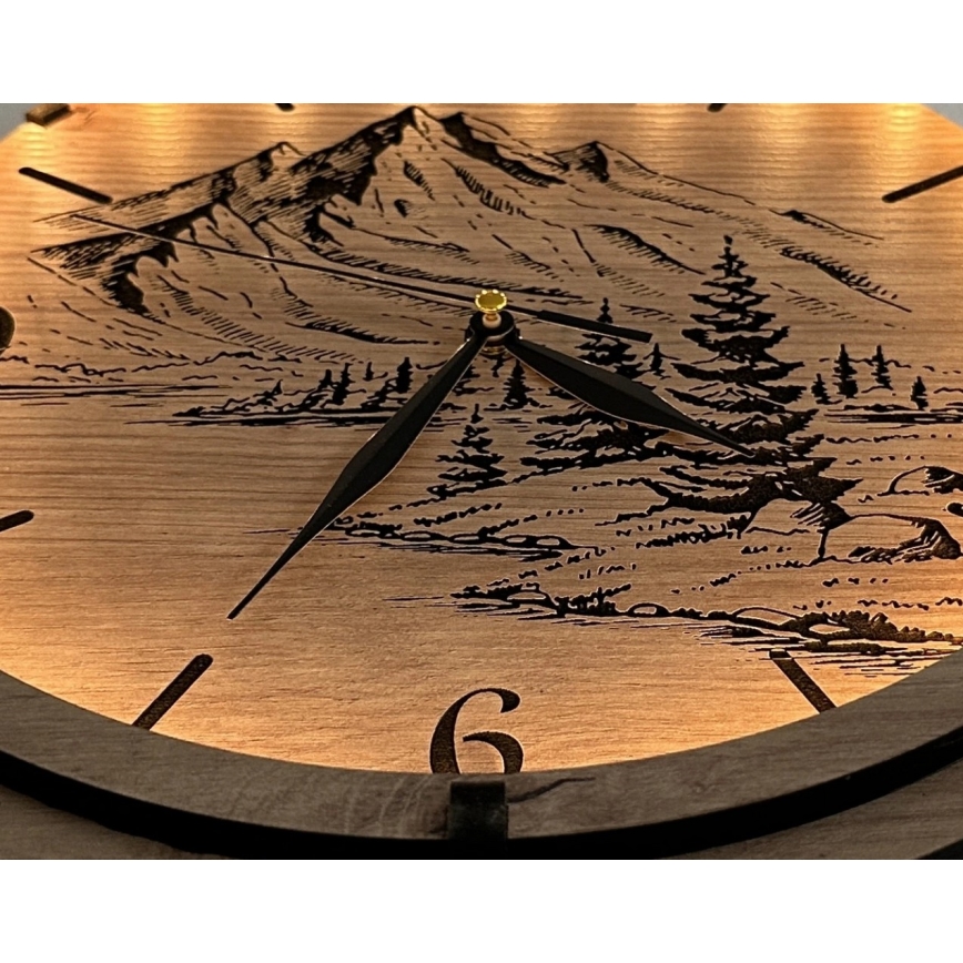 Li-Go 23697/DUB/BAT2 - LED-dimbar klocka med rörelsesensor LED/10W/5V 20000 mAh + 1xAA Ø 32 cm ek/Berg