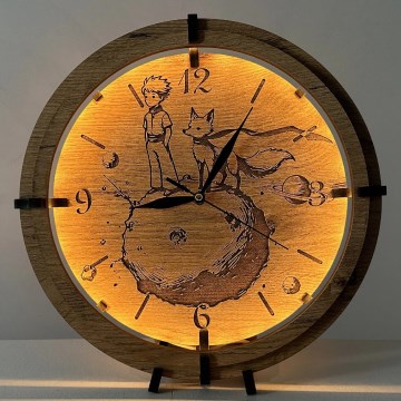 Li-Go 23712/DUB/BAT2 - Dimmbar LED-klocka med rörelsesensor LED/10W/5V 20000 mAh + 1xAA Ø 32 cm ek/Lilla prinsen