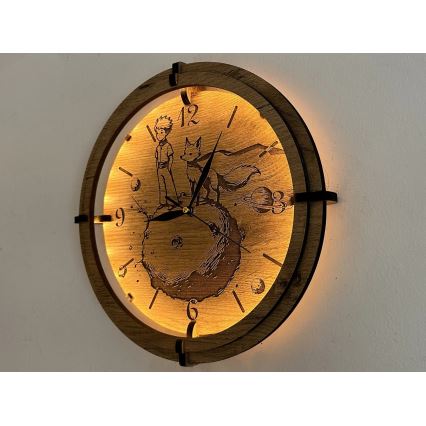 Li-Go 23712/DUB/BAT2 - Dimmbar LED-klocka med rörelsesensor LED/10W/5V 20000 mAh + 1xAA Ø 32 cm ek/Lilla prinsen