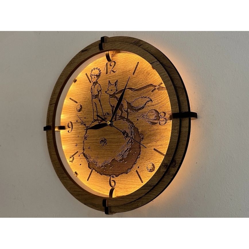 Li-Go 23712/DUB/BAT2 - Dimmbar LED-klocka med rörelsesensor LED/10W/5V 20000 mAh + 1xAA Ø 32 cm ek/Lilla prinsen