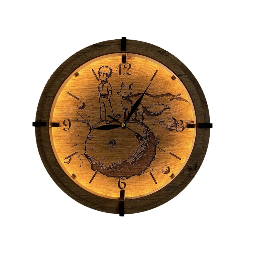 Li-Go 23712/DUB/BAT2 - Dimmbar LED-klocka med rörelsesensor LED/10W/5V 20000 mAh + 1xAA Ø 32 cm ek/Lilla prinsen