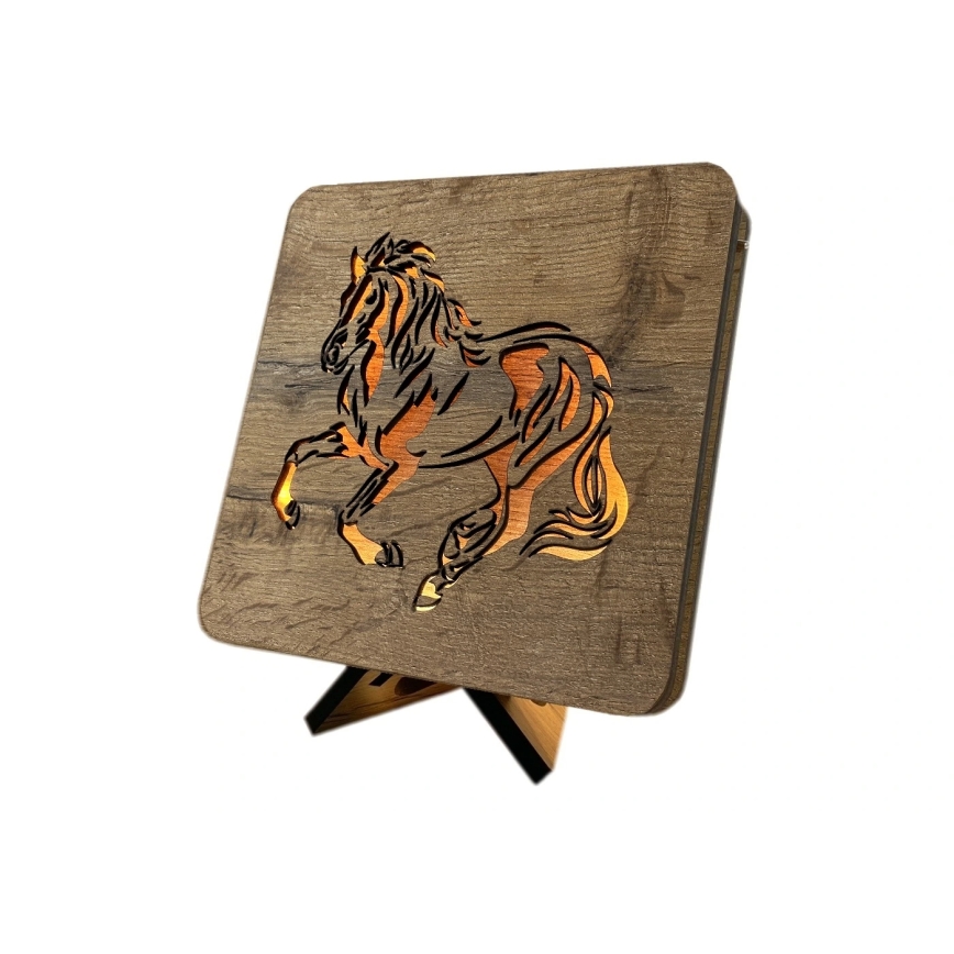 Li-Go 4070/DUB2 - LED bordsdekoration LED/12W/230V 19x19 cm ek/häst