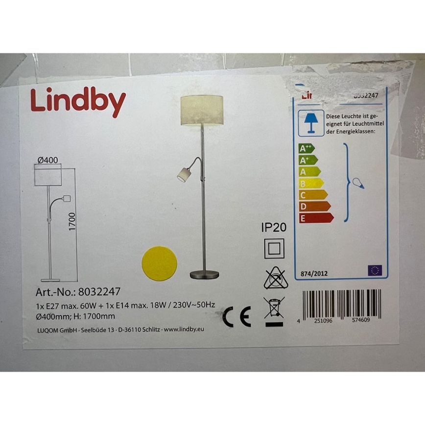 Lindby - Golvlampa JAILEEN 1xE27/60W/230V + 1xE14/18W/230V
