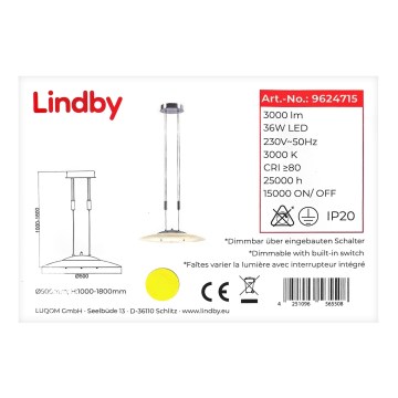 Lindby - LED ljusreglerad ljuskrona på textilsladd AMIDALA LED/36W/230V