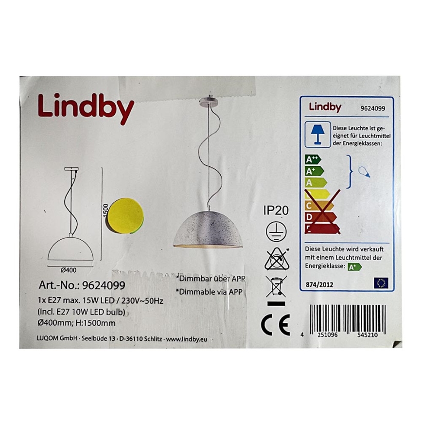 Lindby - LED RGB Ljusreglerad ljuskrona på textilsladd CAROLLE LED/10W/230V Wi-Fi Tuya