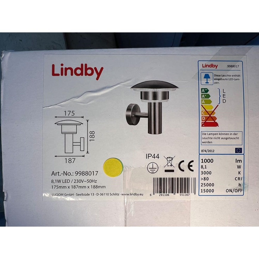 Lindby - LED vägglampa för utomhusbruk LILLIE LED/8,1W/230V IP44