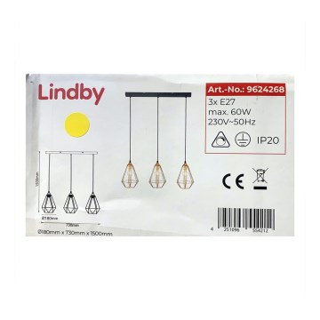 Lindby - Ljuskrona med textilsladd ELDA 3xE27/60W/230V