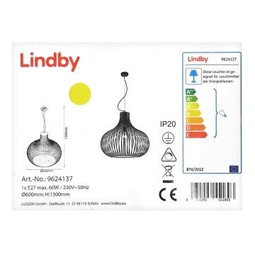 Lindby - Ljuskrona med textilsladd FRANCES 1xE27/60W/230V