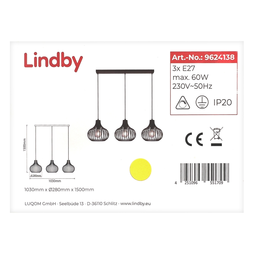 Lindby - Ljuskrona med textilsladd FRANCES 3xE27/60W/230V