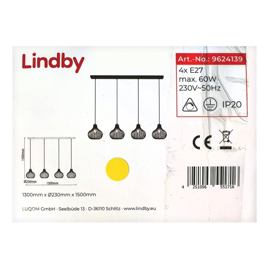 Lindby - Ljuskrona med textilsladd FRANCES 4xE27/60W/230V