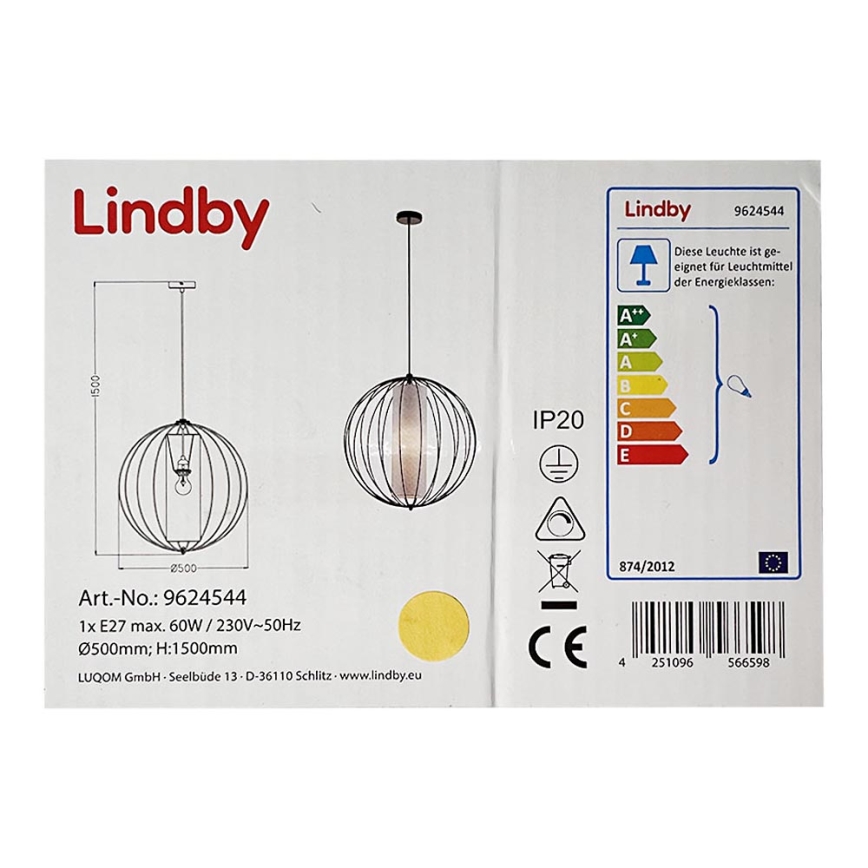 Lindby - Ljuskrona med textilsladd KORIKO 1xE27/60W/230V