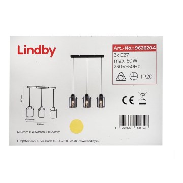 Lindby - Ljuskrona med textilsladd KOURTNEY 3xE27/60W/230V