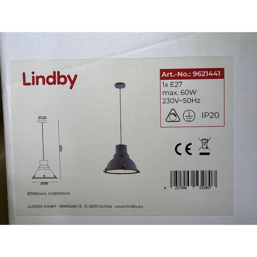 Lindby - Ljuskrona med textilsladd PERCIVAL 1xE27/60W/230V
