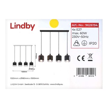 Lindby - Ljuskrona med textilsladd TALLINN 4xE27/60W/230V