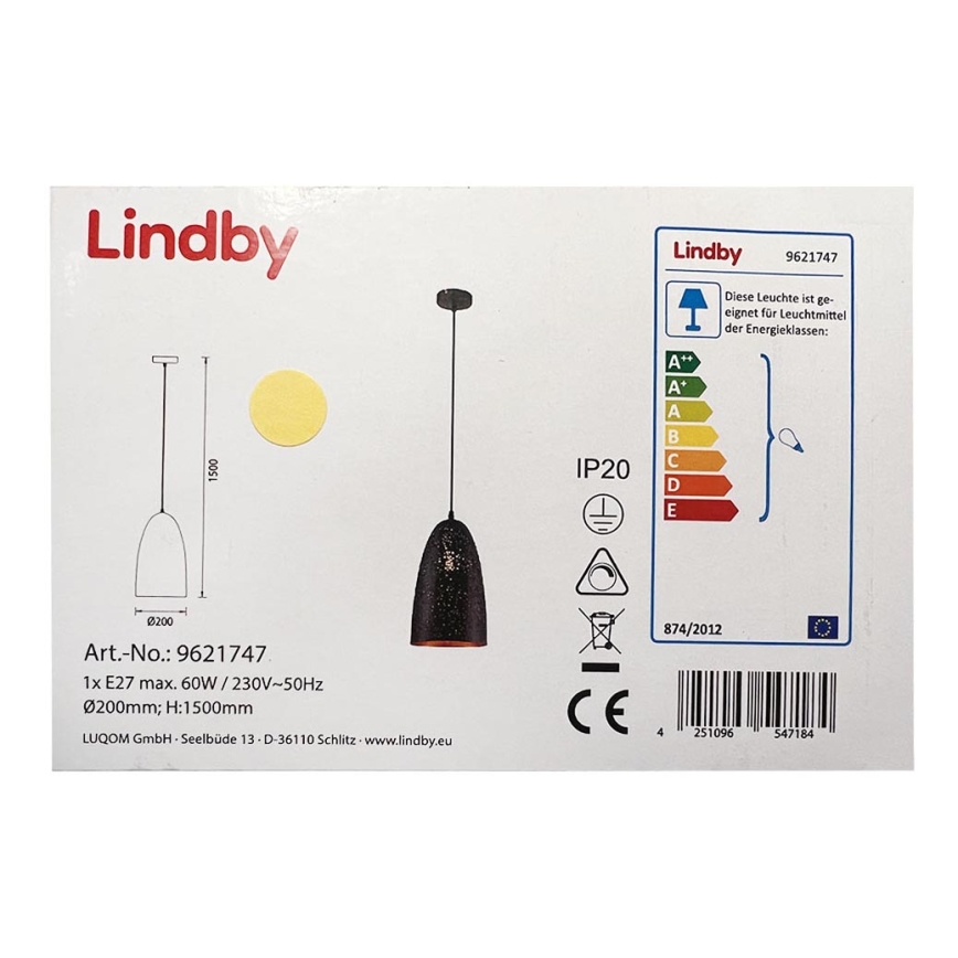 Lindby - Ljuskrona med textilsladd TOLA 1xE27/60W/230V