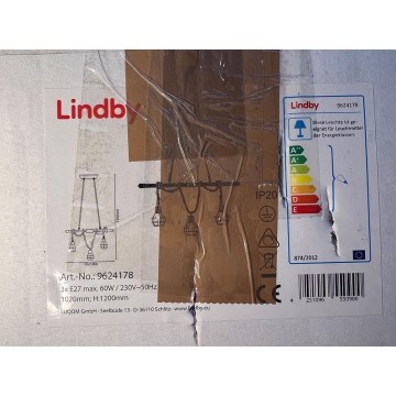 Lindby - Ljuskrona med textilsladd VENTURA 3xE27/60W/230V